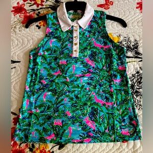 Lilly Pulitzer Blue Horizon Par Fection Imara Sleeveless Polo Top Luxletic UPF50